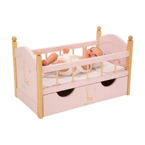 Wooden Nature Doll Bed with Drawers - Pink