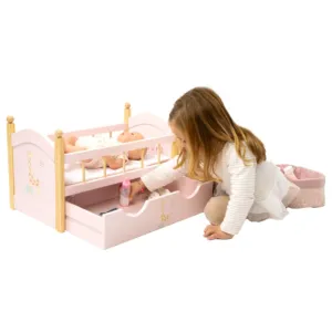 Wooden Nature Doll Bed with Drawers - Pink