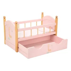 Wooden Nature Doll Bed with Drawers - Pink