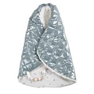 Кукла-бебе Бория с блестящо сиво одеялце и биберон - 38 см