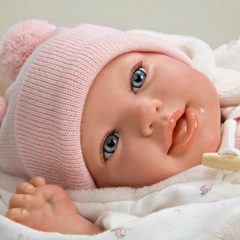 Кукла-бебе Елба в розово вълнено боди с аксесоари - 45 см