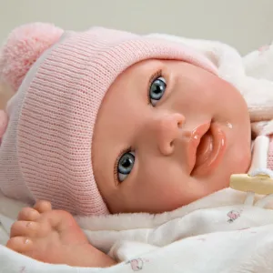 Кукла-бебе Елба в розово вълнено боди с аксесоари - 45 см