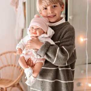 Baby doll Elba in pink woolen bodysuit with accessories - 45 cm