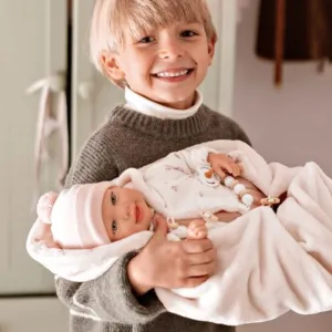 Кукла-бебе Елба в розово вълнено боди с аксесоари - 45 см