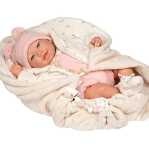 Кукла-бебе Елба в розово вълнено боди с аксесоари - 45 см