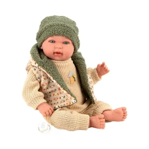 Doll-baby Mia with a beige-green outfit, which cries - 45 cm