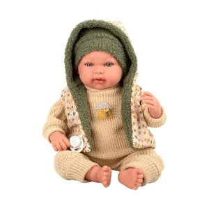 Doll-baby Mia with a beige-green outfit, which cries - 45 cm