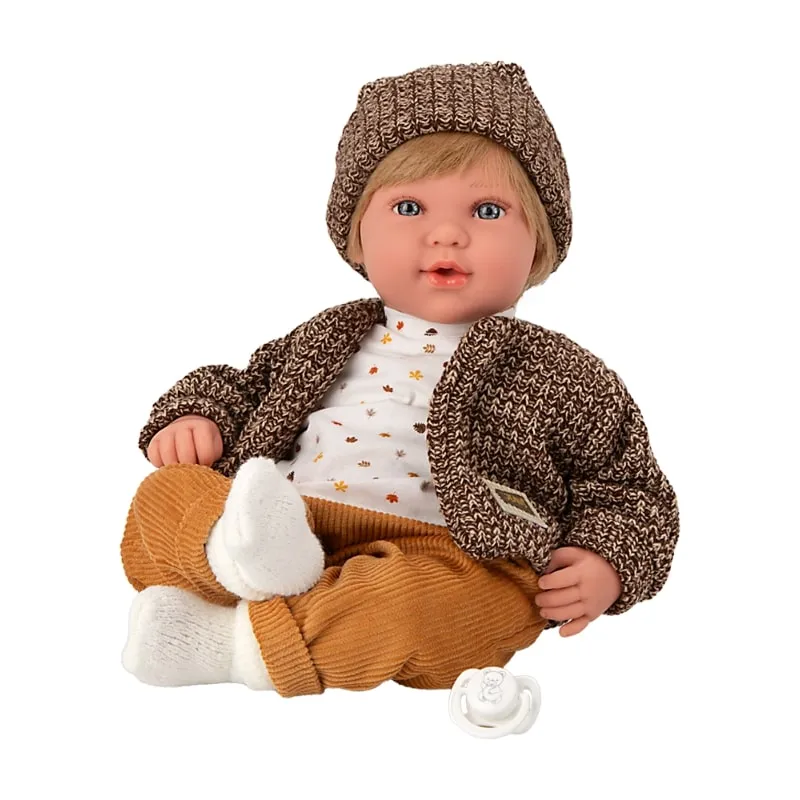 Boy doll Iria with brown jeans and a vest with 14 different sounds - 45 cm