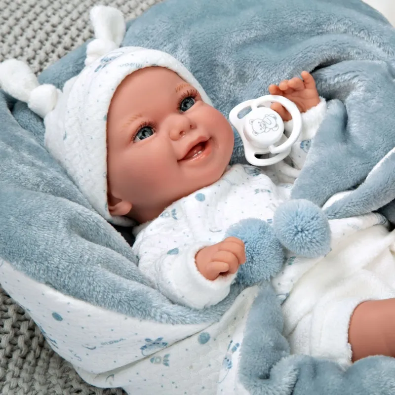Кукла-бебе със синьо одеялце, реално тегло - 35 см