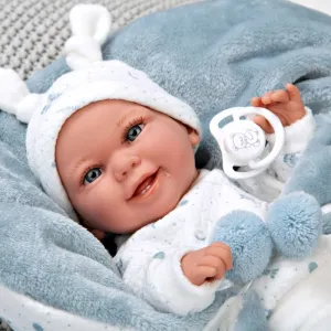 Кукла-бебе със синьо одеялце, реално тегло - 35 см