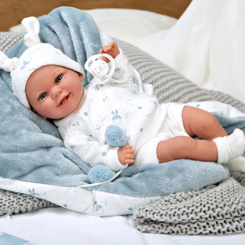Кукла-бебе със синьо одеялце, реално тегло - 35 см