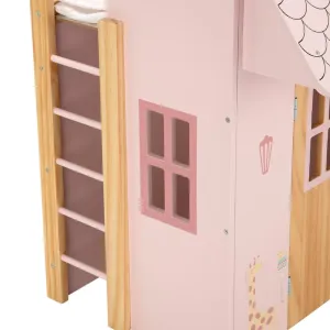 Розова дървена къща Arias Nature за кукли с легло