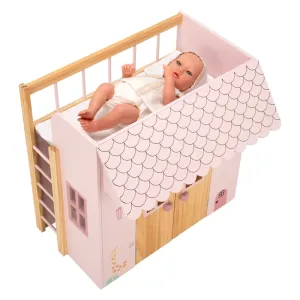 Розова дървена къща Arias Nature за кукли с легло