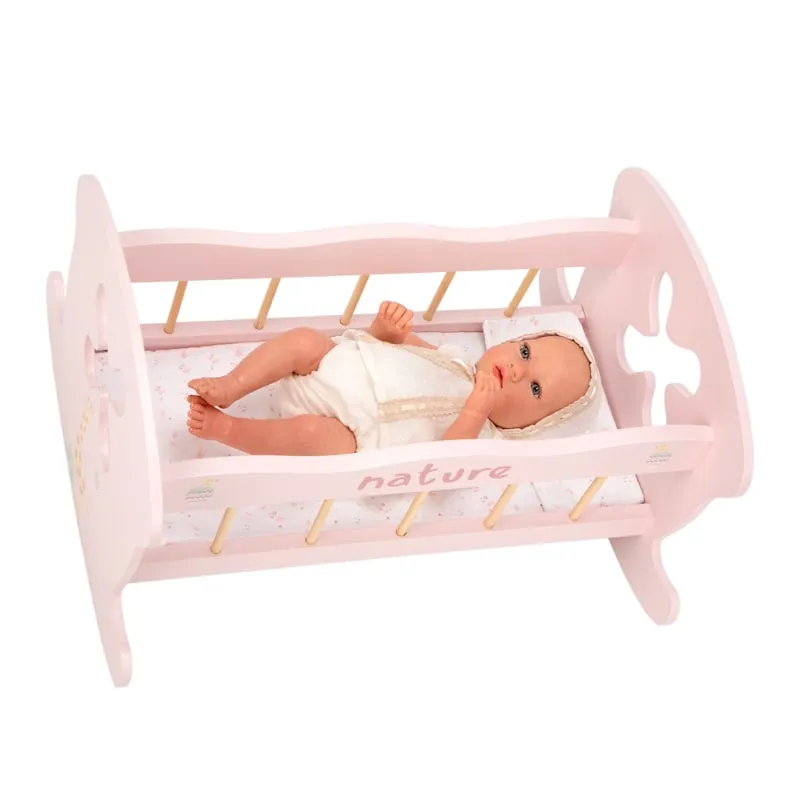 Pink wooden doll cradle swing Nature
