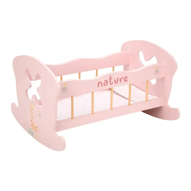 Pink wooden doll cradle swing Nature