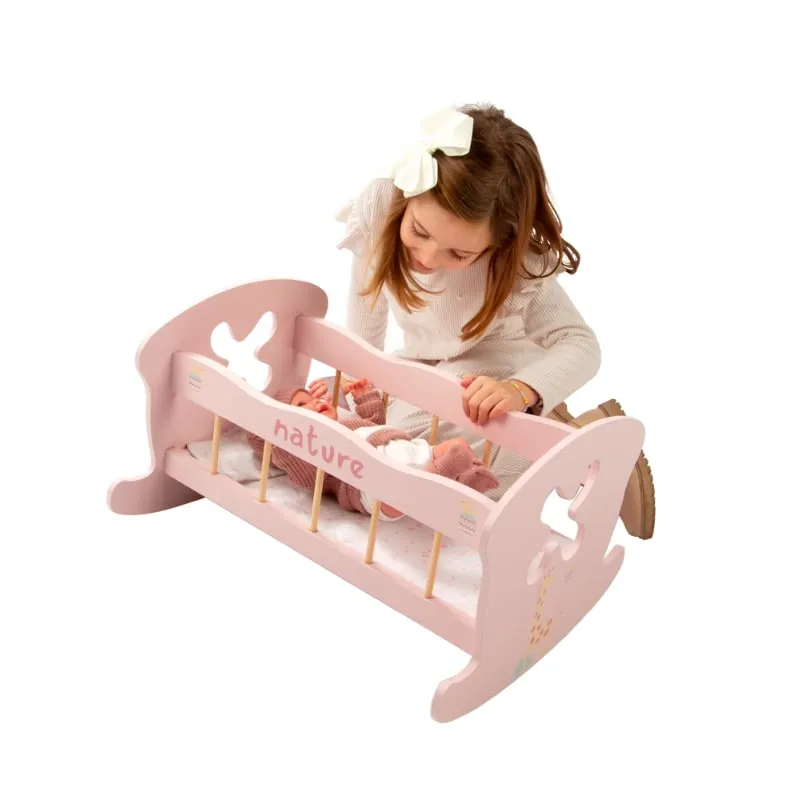 Pink wooden doll cradle swing Nature