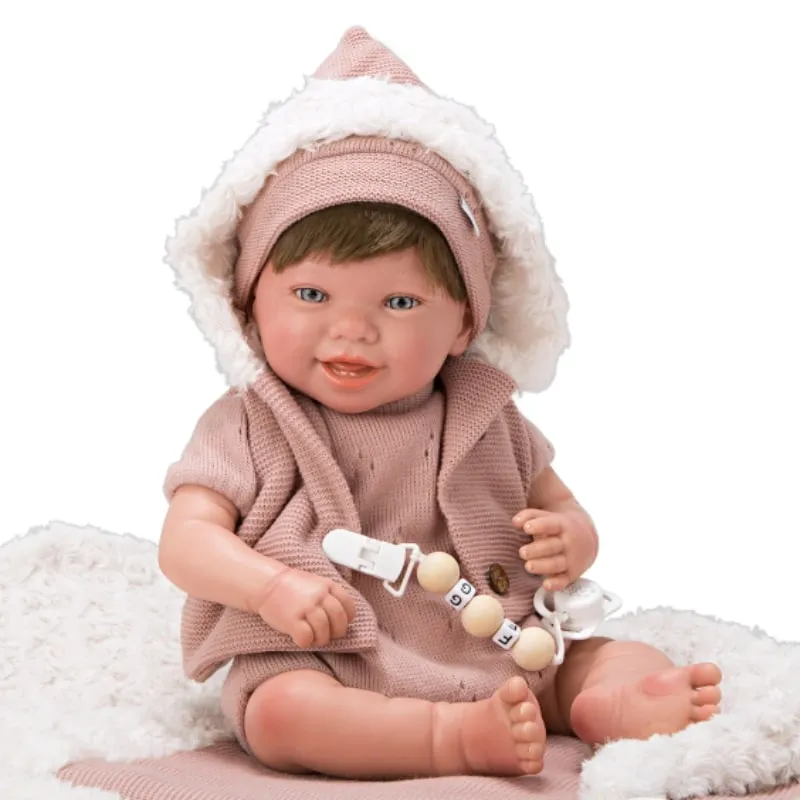Smiling doll-baby Himena in pink and carrying bag - 45 cm