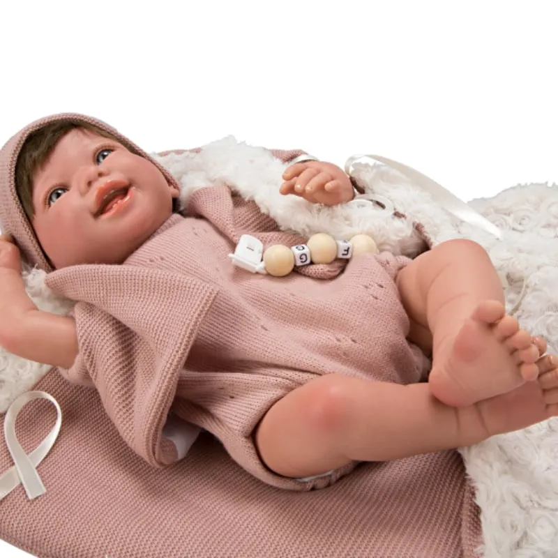 Smiling doll-baby Himena in pink and carrying bag - 45 cm