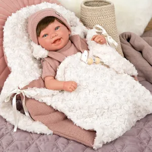 Smiling doll-baby Himena in pink and carrying bag - 45 cm