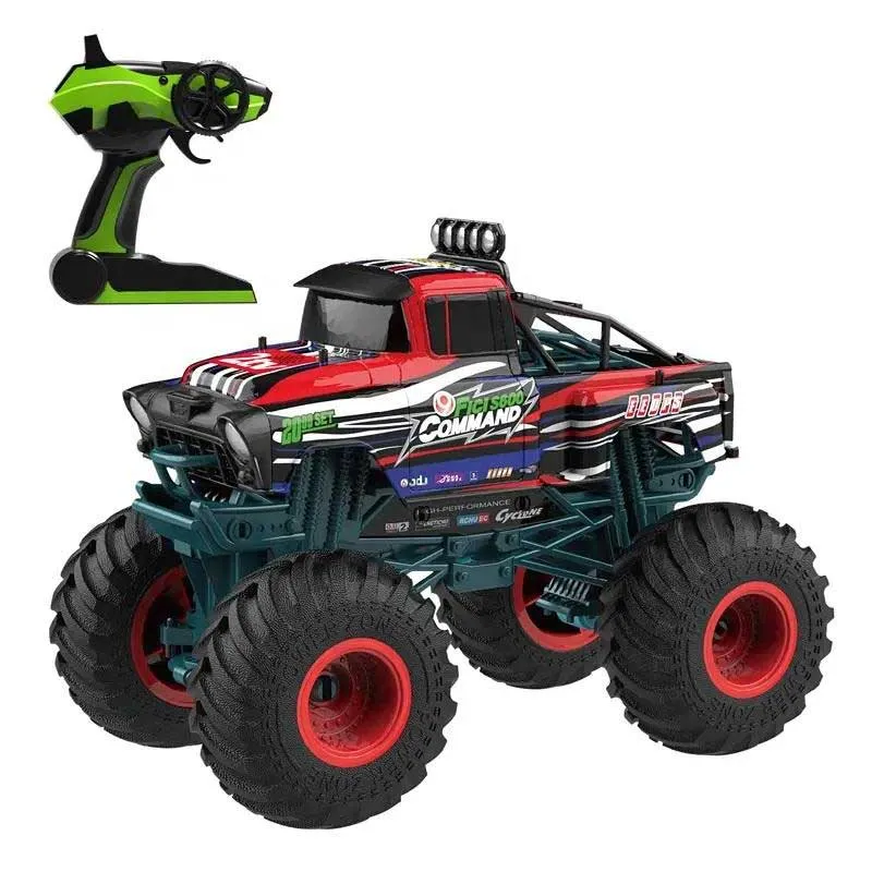 Radio-controlled off-road car 1:10, with remote control and large tires, red