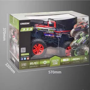 Radio-controlled off-road car 1:10, with remote control and large tires, red