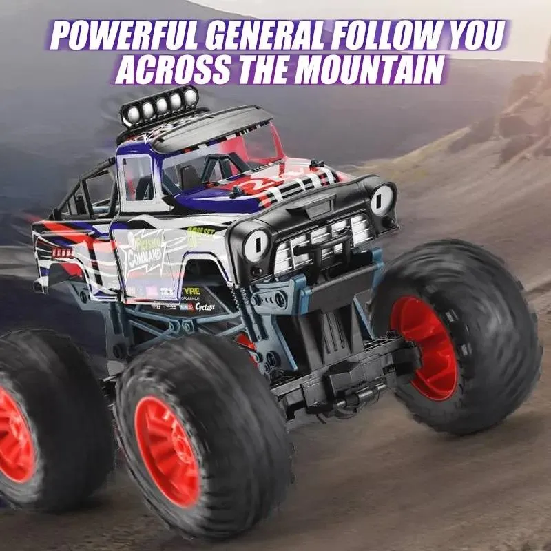Radio-controlled off-road car 1:10, with remote control and large tires, red