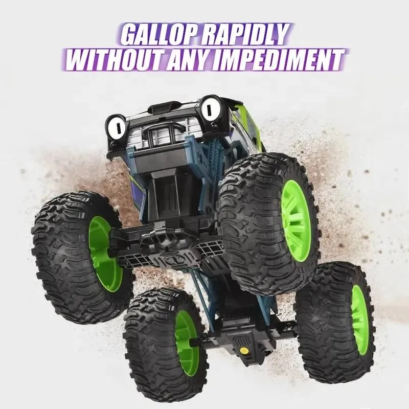 Radio-controlled off-road car 1:10, with remote control and big tires, green