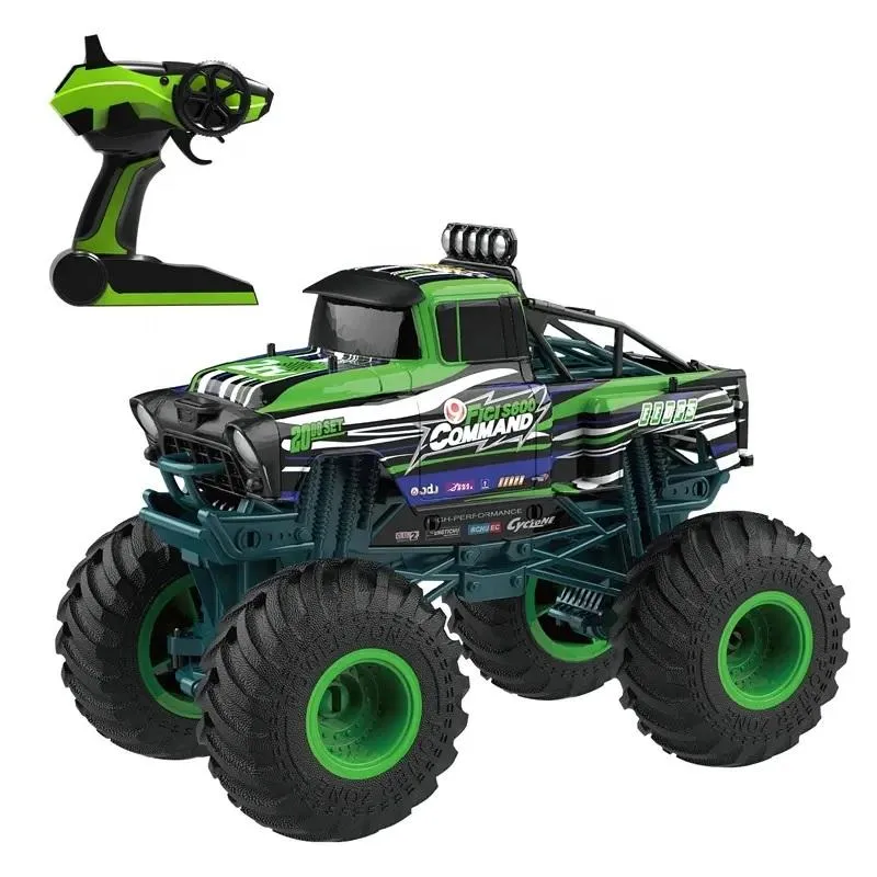 Radio-controlled off-road car 1:10, with remote control and big tires, green