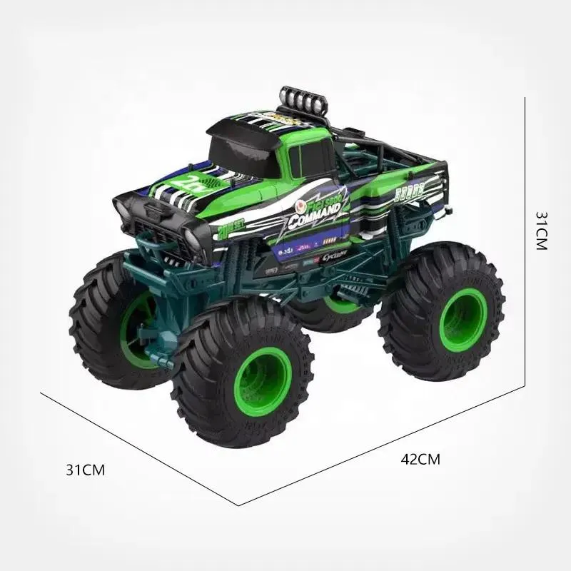 Radio-controlled off-road car 1:10, with remote control and big tires, green