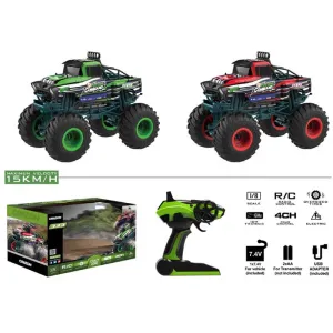 Radio-controlled off-road car 1:10, with remote control and big tires, green