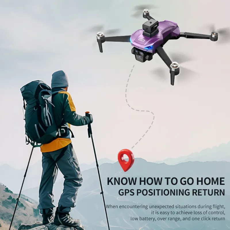 Сгъваем дрон с камера и сензори за препятствия, лилав цвят