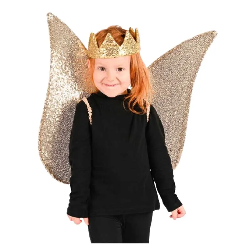 Блестящи златни крила с пайети за приказни превъплъщения, 54 см