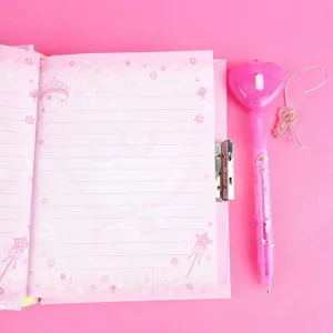 Diary set with keys, UV pen with secret ink, stickers, stones, and cleaning tape.