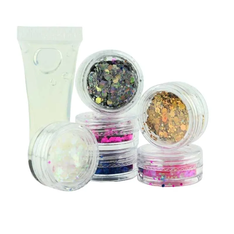 Комплект от биоразградим брокат и гел за лесно нанасяне върху лице и тяло