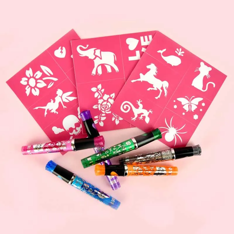 Комплект от гел химикалки и шаблони за блестящи татуировки