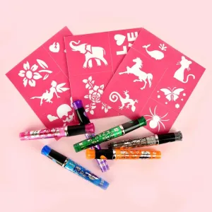 Комплект от гел химикалки и шаблони за блестящи татуировки