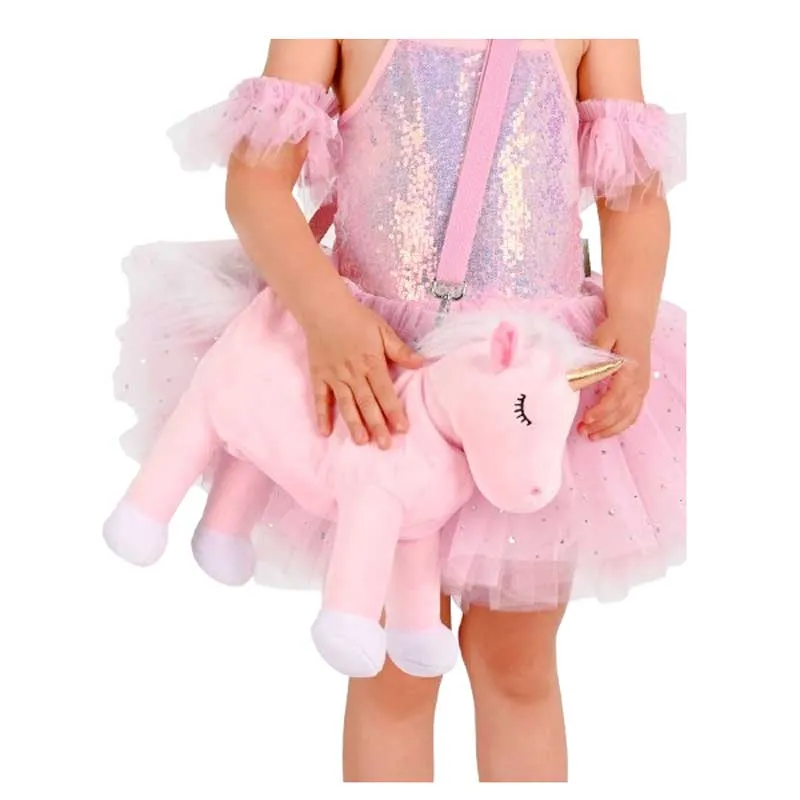 Plush unicorn bag with adjustable handle and fun 3D design