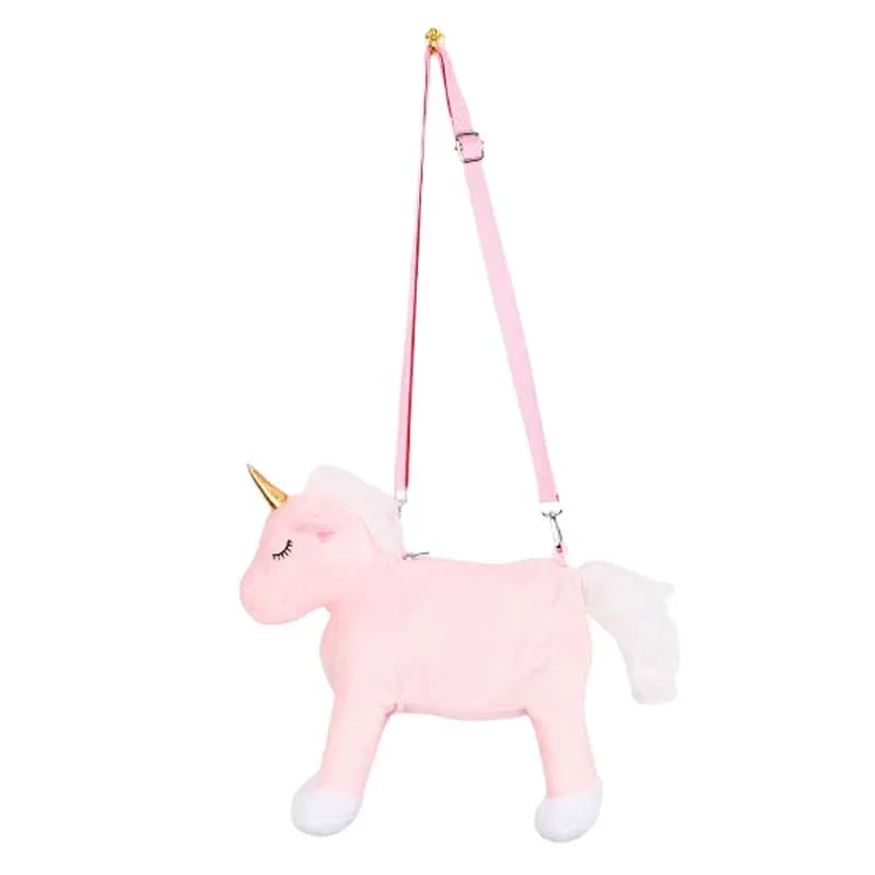 Plush unicorn bag with adjustable handle and fun 3D design