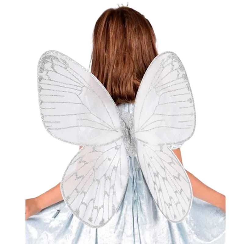 Silver wings with shining lines for magical transformations, 59 cm