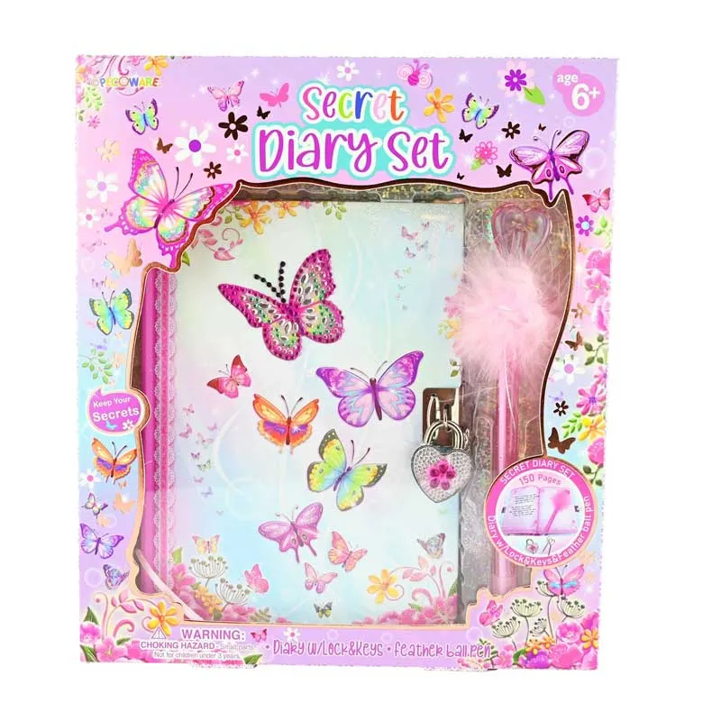 Secret diary with a padlock and a pen with a feather for magical memories