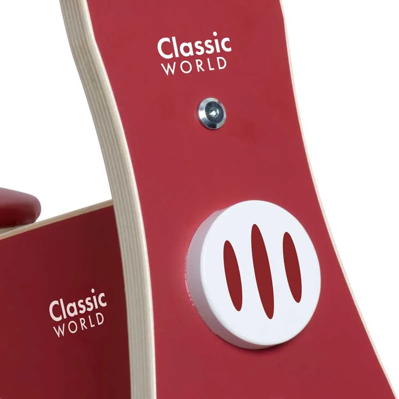 Wooden balance bike Classic World in burgundy color, for ages 2 and up.