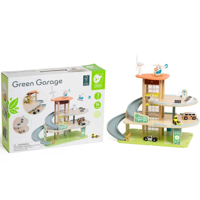Wooden eco-friendly three-storey garage Classic World for children