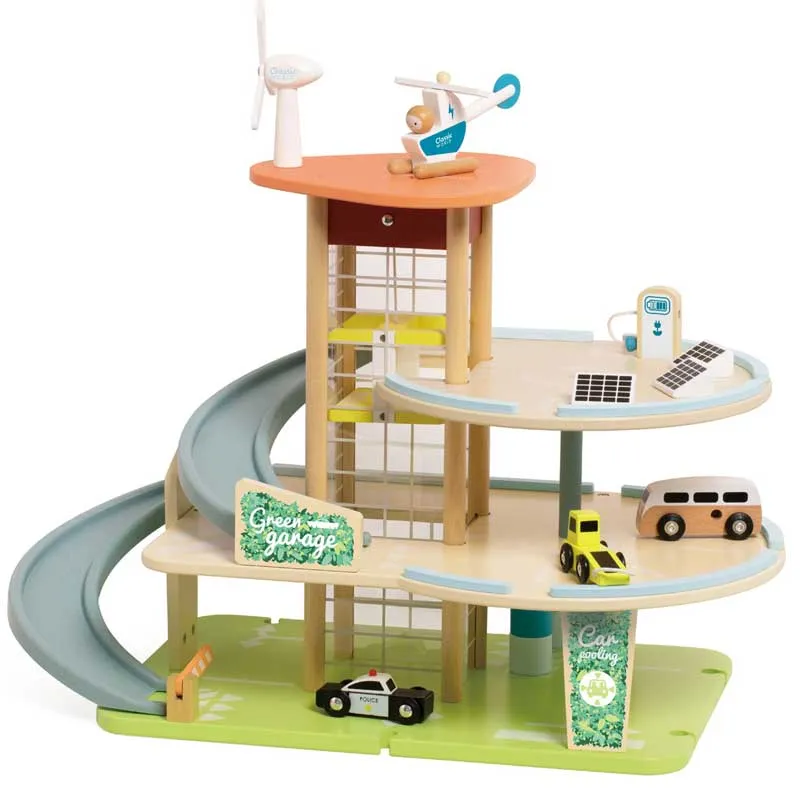 Wooden eco-friendly three-storey garage Classic World for children