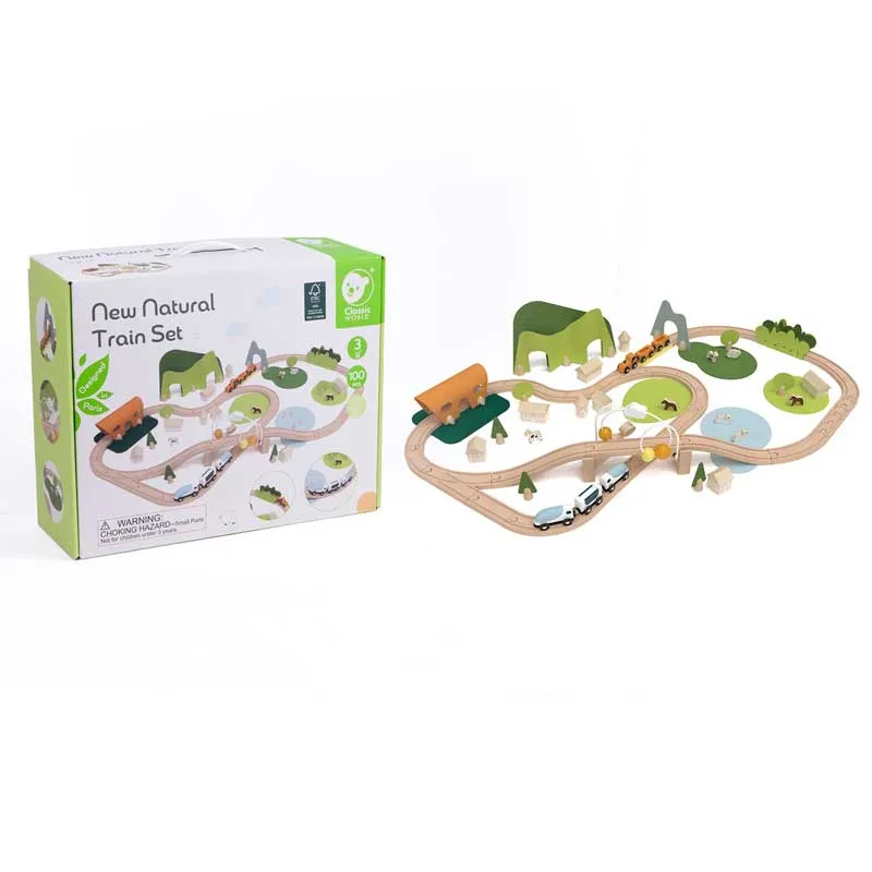 Wooden Train Set with Tracks in the Forest Classic World 100 pieces