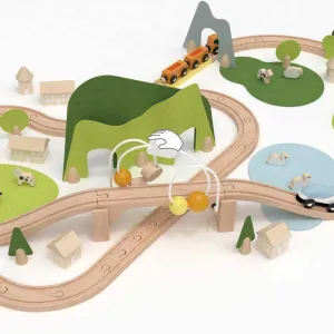 Wooden Train Set with Tracks in the Forest Classic World 100 pieces