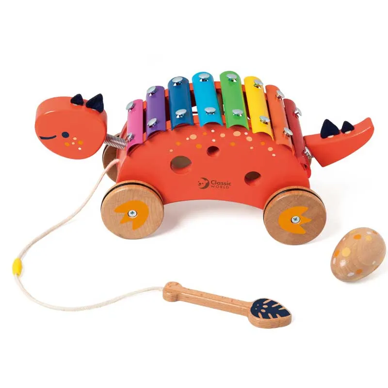 Wooden dinosaur xylophone by Classic World for pulling, 18+ months