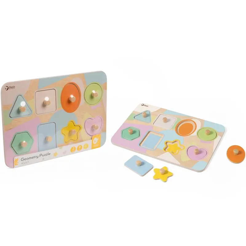 Wooden educational puzzle with 9 geometric elements Classic World