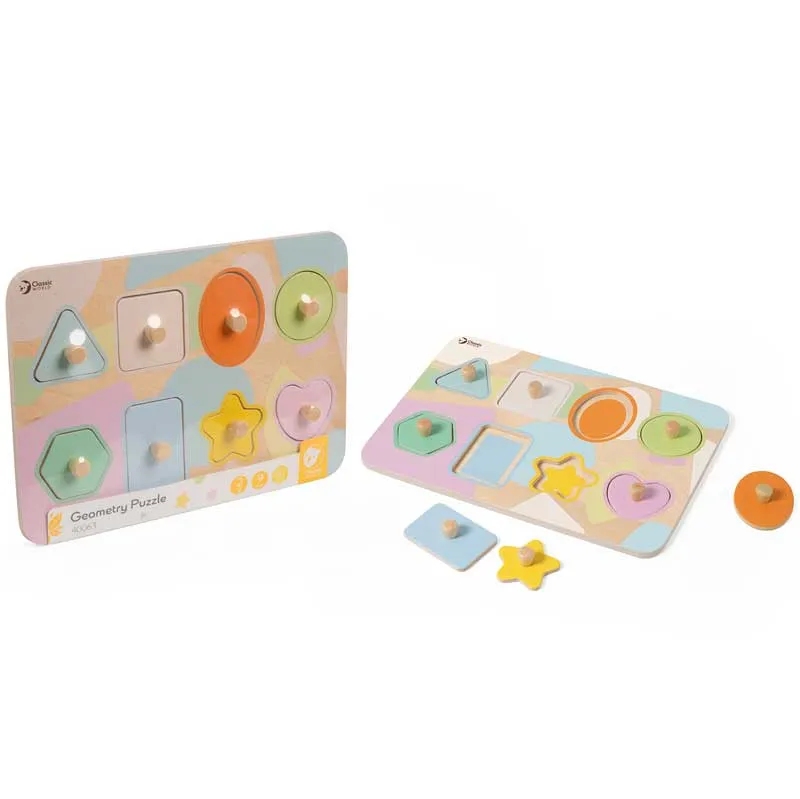 Wooden educational puzzle with 9 geometric elements Classic World