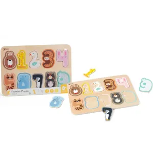Wooden puzzle Classic World with numbers and animals for early learning, 11 pieces