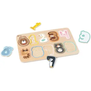 Wooden puzzle Classic World with numbers and animals for early learning, 11 pieces